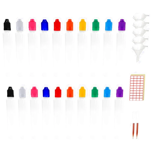 Bogandou 20pcs x 60ml Squeezable Liquid Dropper Bottles, LDPE Empty Eye Dropping Containers with Mixed Caps Funnels Pipettes Blank Labels (2oz)