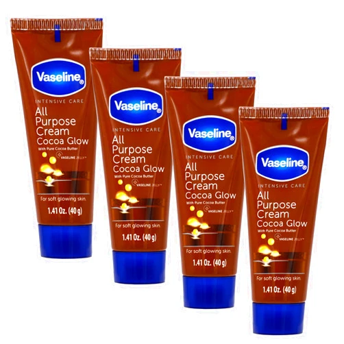Vaseline All Purpose Cream Cocoa Glow, with Pure Cocoa Butter, 4-Pack, 1.41 FL Oz Each, 4 Tubes