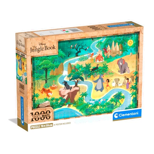 Clementoni Jigsaw Puzzle Story Maps - The Jungle Book 1000 Pieces - Poster Included, Puzzle for Adults 14-99 Years, Gift for Men/Women, Map, Made in Italy, 39813