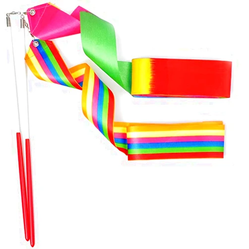 HUIANER Dance Ribbons Streamers Rhythmic Gymnastic Ribbon Wands Rods for Children Art Dances, Baton Twirling, 2 Pieces