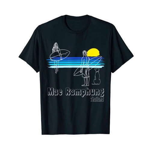 Surfers line art Surfing Beach Thailand Mae Ramphung Thailand, Surf Guy, Girl with dog Surfing T-Shirt