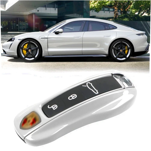 Jaronx Compatible with Porsche Key Fob Cover, Compatible with Porsche Cayenne Panamera Key Fob Cover 2018-2024, Compatible with Porsche Carrera Taycan Key Accessories 2020-2024 (Chalk-New/Light Grey)