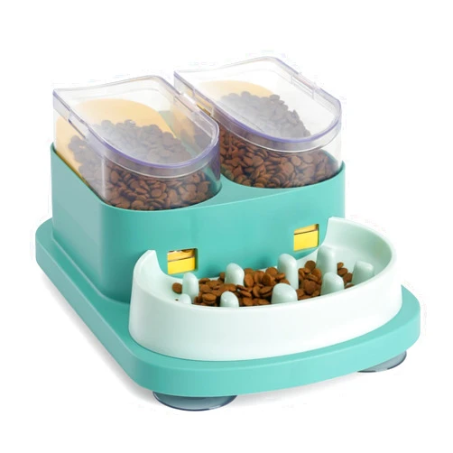 LovIntry Double Food Bucket Slow Feeder Dog Bowls, Adjustable Feeding Speed Dog Slow Feeder Puzzle Toy for Mental Enrichment, Dog Puzzle Toy (Green)