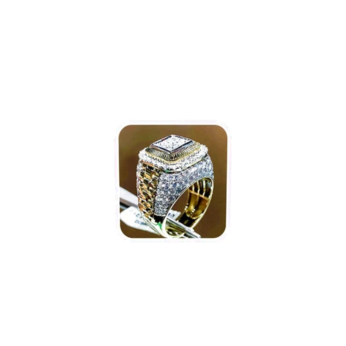 LRESJJIUJ Men's ice Crystal Ring 14K Gold-Plated Shiny Hip hop ice Crystal Luxury Super Large Men's Ring Metal/Cubic Zircon Men's Shiny Ring ice Immersion CZ Little Finger Ring (Size 10)