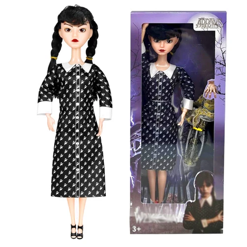 Yewmow Addams Toys, Long Sleeve Dots Dress, Red Lips, Made to Move Addams Dolls, 11'' Addams Toys for Kids, Birthday,Halloween,Thanksgiving and Christmas Idea Gifts (B1)