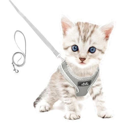 TwoEar Cat Harness Escape Proof, Soft Dog Vest Harness Adjustable, Breathable Mesh Step-in Puppy Walking Jacket Reflective Easy Control for Extral Small Pets for Outdoor Walking(XXXS, Grey)