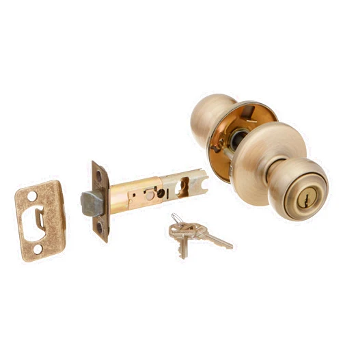 Kwikset 400P 5 Polo Keyed Entry Knob, Antique Brass