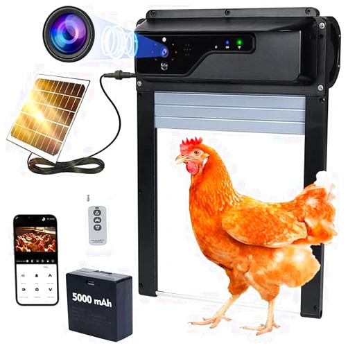 NOTDIS Automatic Chicken Coop Door with HD1080P Camera Solar Powered & 5000mA Battery with WiFi, Apps and Night Vision