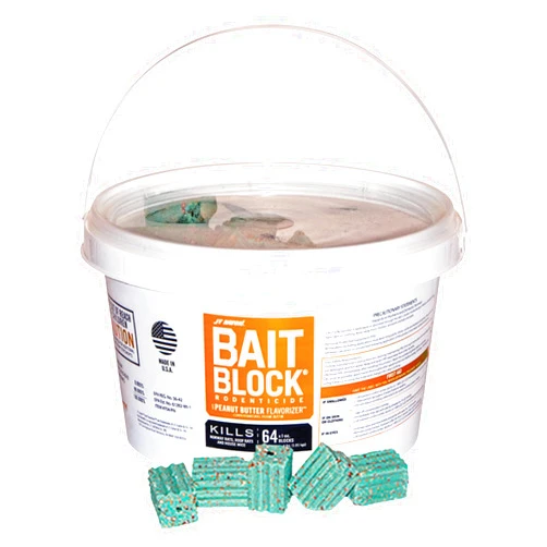 JT Eaton 704-PN Bait Block Anticoagulant Rodenticide, Peanut Butter Flavor, for Mice and Rats (4 lb Pail of 64)