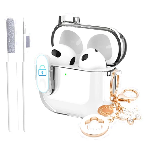 Frylaa for Airpods 4 Case Clear,Secure Lock Case for Airpods 4th Generation Case Cover 2024,Shockproof Soft Transparent TPU Clear Case for Airpod 4 Gen Case with Cute Fashionable Keychain Girls-Clear