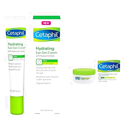 Cetaphil Hydrating Eye Gel-Cream 0.5 Fl. Oz with Rich Hydrating Night Cream with Hyaluronic Acid, 1.7 Ounce w/ night cream