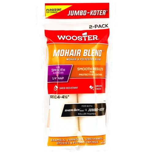 Wooster Brush RR304-4-1/2 Jumbo-Koter Mohair Blend Roller 1/4-Inch Nap, 2 Pack, 4-1/2-Inch