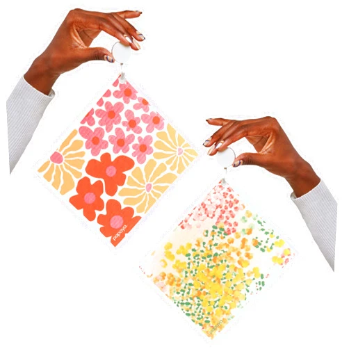 Papaya Reusable Paper Towels 4-Pack - 4 Sheets + 2 Hooks, Quick Drying, No Odor, 1 Sheet Replaces 17 Rolls, Washable Kitchen Cloth, Sustainable Dish Sponge, Eco Friendly Gift (Birds & Bees)