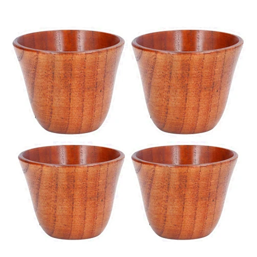 Generic 4 Pack Wooden Tea Cups, Wood Coffee Cups Wooden Teacups Coffee Mug Japanese Tea Cups Wood Water Cup for Drinking, Wine, Milk, Coffee