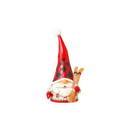 Enesco Jim Shore Heartwood Creek Highland Glen Gnome Holding Skis Figurine- Stone Resin Hand Painted Crafted Collectible Gnomes Mini Figurines Home Decor Statue, 6.3 Inch