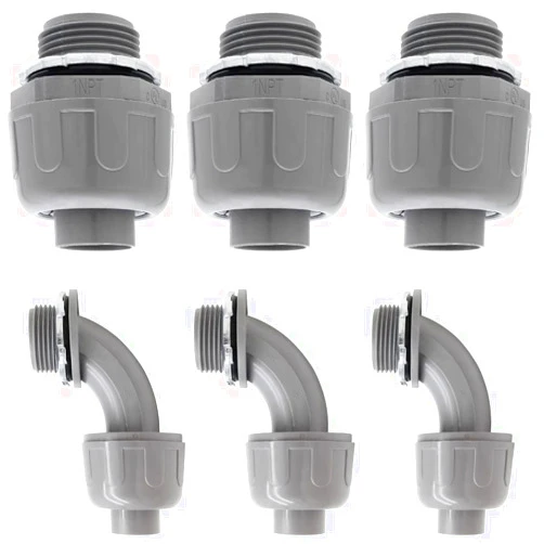 Aonlbra 1 Inch Liquid Tight Connector UL Listed Nonmetallic Electrical Conduit Connector Fitting PVC Flexible Conduit Fittings /6Pcs Straight + 90 Degree/