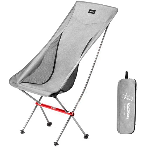 Naturehike Folding Camping Chair, Lightweight High Back Portable Compact Chair, Large Heavy Duty 330lbs for Adults, Hiking Camp Backpacking Festival Travel Beach Picnic Fishing with Storage Bag, Grey