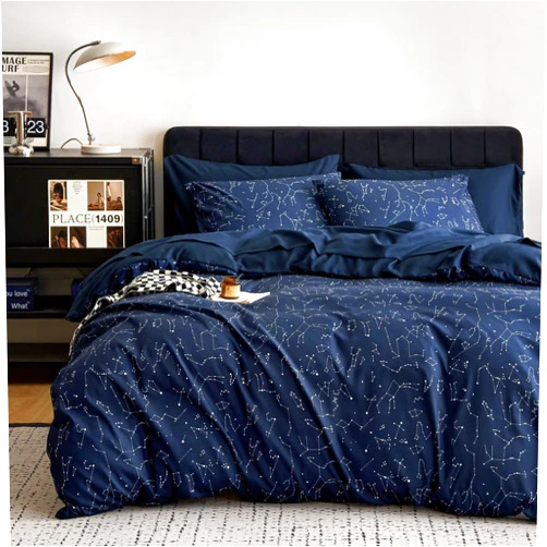 Wake In Cloud - Constellation Comforter Set with Sheets, Celestial Space Star Galaxy Astrology Lightweight Bedding for Teen Kids Boys Girls, 7 Pieces Bed in a Bag, Navy Blue, Queen Size
