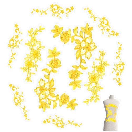 WILLBOND 10 Pieces Gold Flower Appliques Gold Flower Embroidery Patch Gold Lace Applique Sewing Fabric Craft Decoration Gold Lace Patch Embroidered Appliques for Crafting Wedding Prom Dress Jeans Clothes
