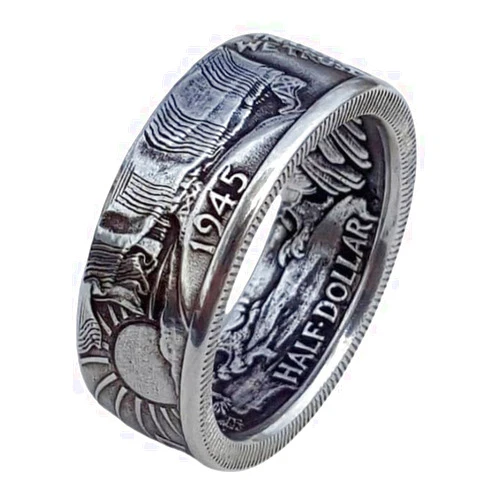 LRGKMCWTOB 925 Sterling Silver Ring Vintage Morgan Silver Dollar Coin Design Ring American Coin Rings for Men Women Dollar Coin Rings Fashion Jewelry Coin Ring Handmade Rings(Size 11)