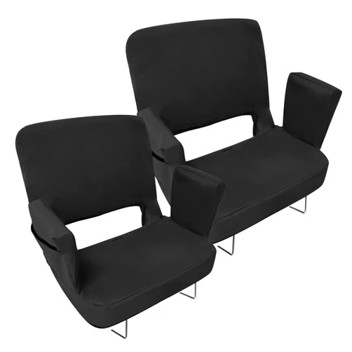 TOPSKY Stadium Seat with Back Support, Extra Wide 21.2”Width (Seat 19.5”), 3 Reclining Positions, Wide Bleacher Seats with 2 Hook, Picnic Seat (2pcs Black)