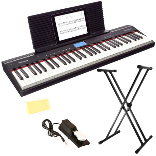 Roland GO-61P 61-Key Digital Piano Bundle with Adjustable Stand, Sustain Pedal, Online Lessons, and Austin Bazaar Polishing Cloth