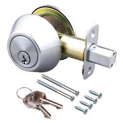 EZ-FLO 57780 Single Cylinder Deadbolt Lock Set Grade 3 with Adjustable Steel Latch, Screws and Keys, Satin Chrome