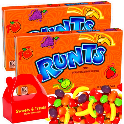 Muchai Innovations Runt Candy | Chewy & Fruity Assorted Shapes Flavors Hard Candy - For Every Occasion Movie Night Birthday Holiday Gift | Plus MUCHAI Treat Box (2 Theater Box, Orange Banana Strawberry Grape Green Apple)