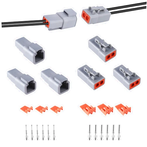 MUYI 3 Kits 2 Pin Way DTP Series Connector 14-12 AWG Waterproof Electrical Plugs IP65 Waterproof Heavy Duty Sockets Size 12 Terminal Pins Current Rating 25 Amps (DTP-2 PIN)