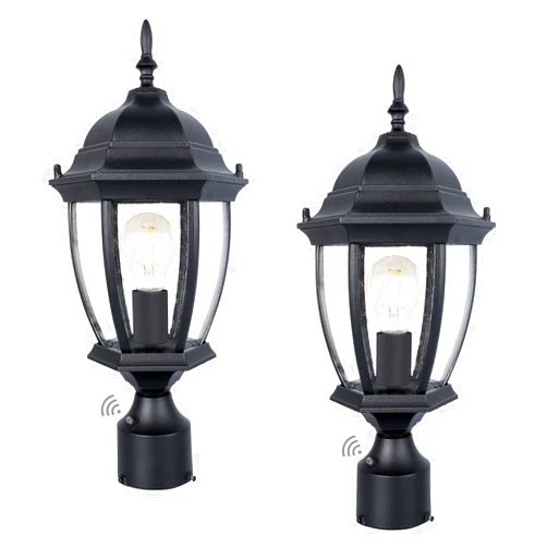 GOALPLUS 17.7in. High Dusk to Dawn Outdoor Post Lights, Exterior Post Lighting Fixture with Seeded Glass, 2 Pack Aluminum Waterproof Pole Lantern, Matte Black Post Lamp for Garden Yard