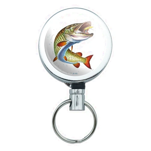 GRAPHICS & MORE Musky Fishing 5 Heavy Duty Metal Retractable Reel ID Badge Key Card Tag Holder with Belt Clip
