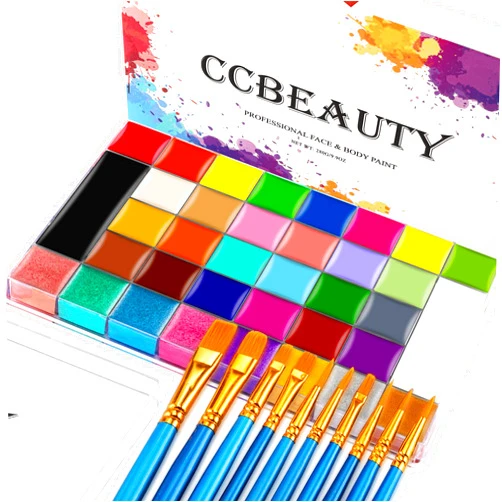 CCbeauty Professional 36 Colors Face Body Paint Kit, Largest Oil Based Hypoallergenic Neon Face Painting Palette Set with 10 Brushes for Halloween SFX Special Effects Cosplay Costume Makeup