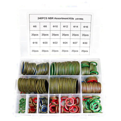 KOOTANS 240pcs 12 Sizes NBR Metal Bonded Sealing Washer Assort Kit Hydralic Oil Resist Rubber Oil Pipe Seal Gasket Metric NBR Metal Combination O-Ring Assortment Kit