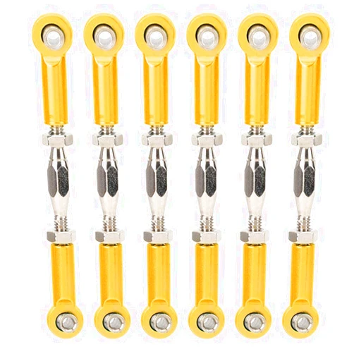 Tbest RC Pull Rod, 6Pcs Adjustable Servo Links Tie Rod Aluminum Alloy Turnbuckle Rod Linkage Set for RC Hobby Car Model(Gold)
