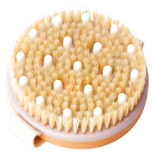 MainBasics Dry Brushing Body Brush for Lymphatic Drainage, Dry Skin, Cellulite, Blood Circulation with Exfoliating Natural Bristles and Massage Nodes for Flawless Skin