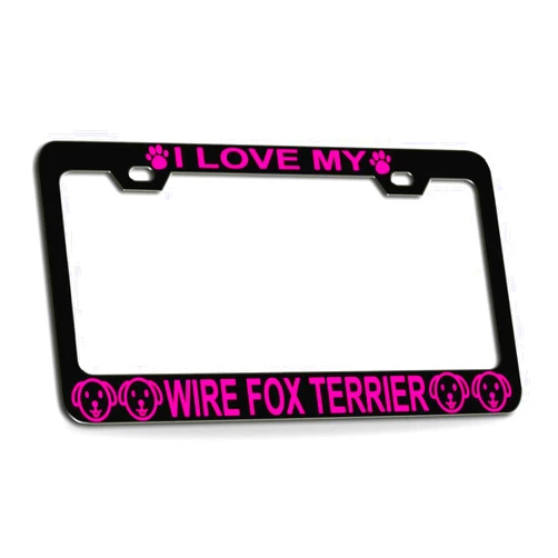 Customola I Love My Wire Fox Terrier Dogs Black Metal License Plate Frame for Car SUV Truck Style 13
