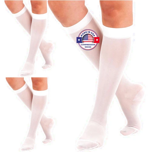 ABSOLUTE SUPPORT (3 Pairs - Closed Toe) Made in USA - Compression Stockings for Women 15-20mmHg - Sheer Compression Socks for Edema, Pregnancy, Diabetic, Post Surgery Recovery - White, Small - A101WH1-3