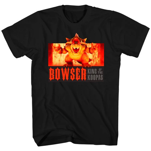 Super Mario Nintendo Bowser Fire King Koopa Adult T-Shirt(LG, Black)
