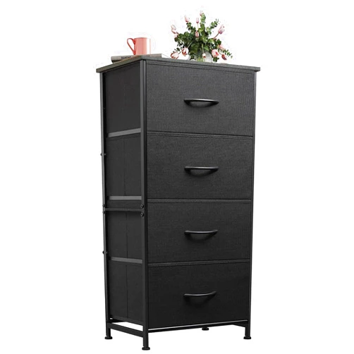 WLIVE Dresser with 4 Drawers, Fabric Storage Tower, Organizer Unit for Bedroom, Hallway, Entryway, Closets, Sturdy Steel Frame, Wood Top, Easy Pull Handle, Charcoal Black