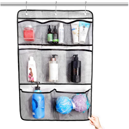 SpiralScgv Mesh Shower Caddy Hanging Organizer – 8 Pockets for Portable Quick Dry Bathroom Storage, Perfect for Shampoo, Soap, and Travel Essentials – Space-Saving Design (Black)