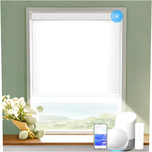 COOLWINDS Motorized Blinds with Remote Cordless Automatic Motorized Shades Custom Blinds for Windows Smart Curtains Compatible with Alexa Google Home(Blackout Jacquard White,Custom Size)