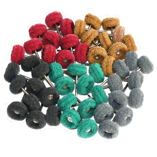 FPPO 50PCS Abrasive Buffing Polishing Wheel Set for Rotary Tool,Mini scouring pad Brush Polishing kit, Removal of Rust,Deburring on Metal Surface,with 3mm Mandrel