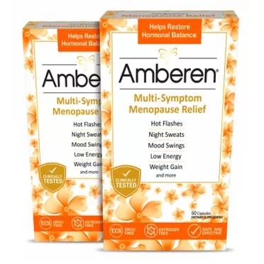 Amberen: Safe Multi-Symptom Menopause Relief. Clinically Shown to Relieve 12 Menopause Symptoms: Hot Flashes, Night Sweats, Mood Swings, Low Energy and More. 2 Month Supply