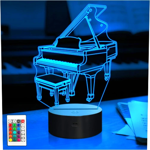 CoolGift Mart Piano Night Light, 3D LED Optical Illusion Lamp with 16 Colors and Remote Controller, Gifts for Pianists Music Lovers