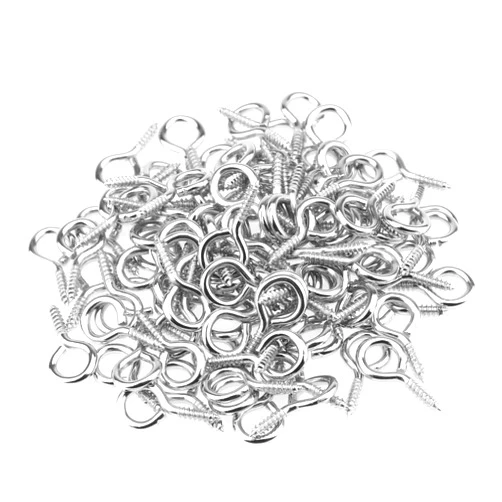 HELIFOUNER 100 Pieces 4# Screw Eyes, Screw in Eye Hooks, Metal Screw Eye Pins Hooks, Nickel Plated Steel Screw Eyes, Silver