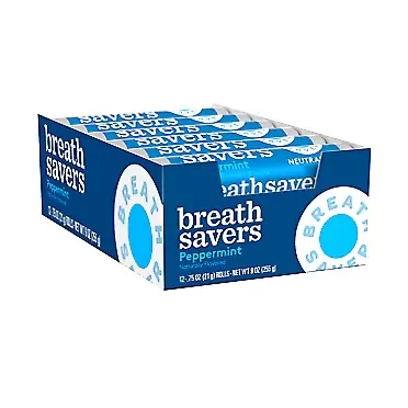 BREATH SAVERS Peppermint Sugar Free Breath Mints, 0.75 oz Rolls (24 Count) 0.75 Ounce (Pack of 24)