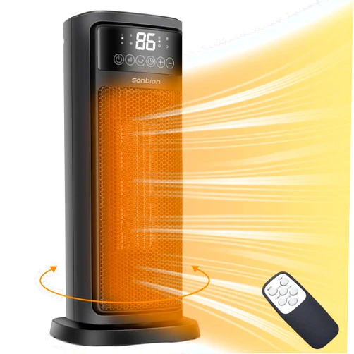 SONBION Heaters for Indoor Use, Space Heater with Thermostat, 1500W Fast Heating Electric Heater with Remote for Home Office Room, 0-12H Timer, 70 Oscillation Heater, Overheating & Tip-Over Protection
