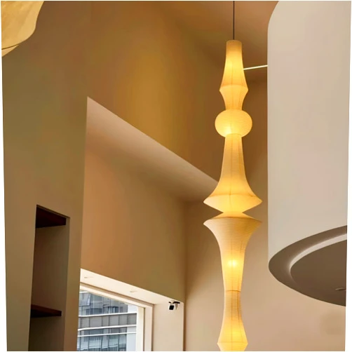 Inblissy ZENFORM Tall Floating Pendant Light – Japanese Akari-Inspired Paper Lantern Hanging Ceiling Light, Wabi-Sabi Japandi Decor, Plug-in (87