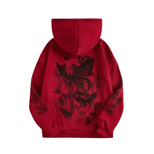 SOLY HUX Women's Graphic Hoodies Butterfly Print Long Sleeve Drawstring Pocket Sweatshirt Pullover Tops