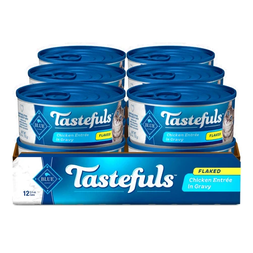 Blue Buffalo Blue Tastefuls Flaked Chicken Entrees in Gravy Natural Wet Food for Adult Cats, 5.5 oz., Case of 12